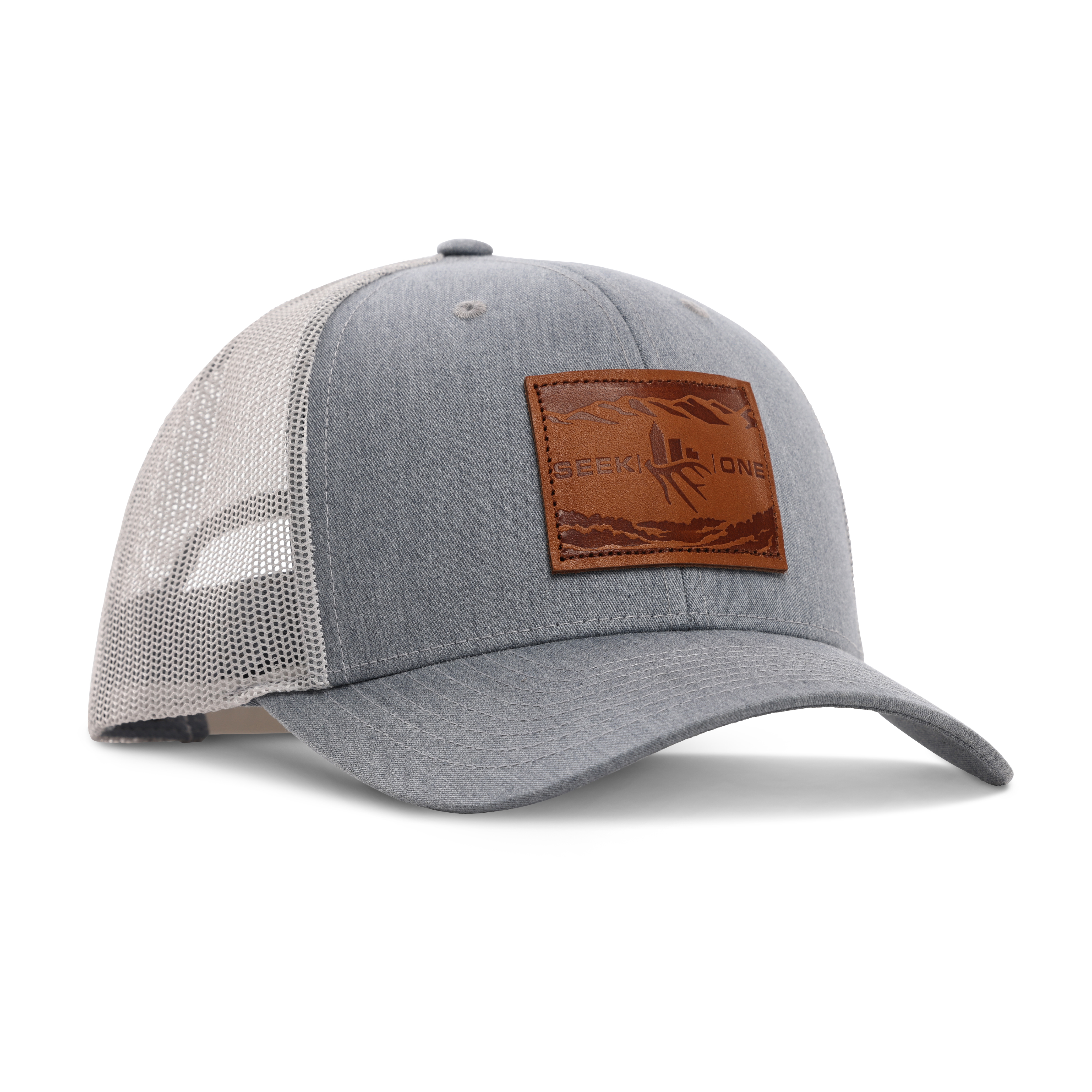 Mountain Leather Patch Trucker Hat