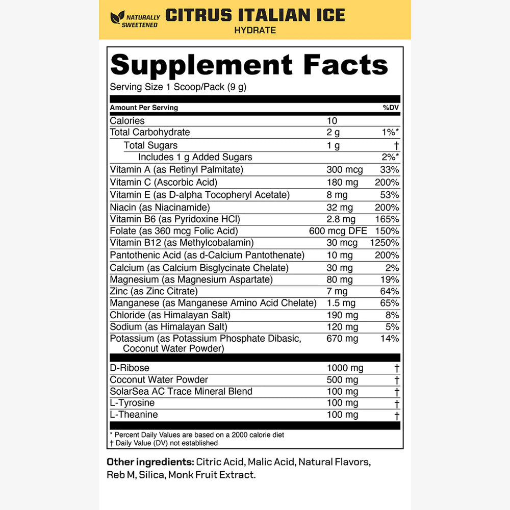 Hydrate - Citrus Italian Ice - Naturally Sweetened - 20 Trail Packs